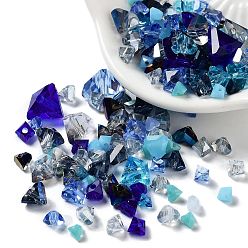 Blue Opaque & Transparent Glass Beads, Faceted Nuggets, Blue, 2~5x2.5~8x3~5mm, Hole: 1~1.4mm, about 10g/bag