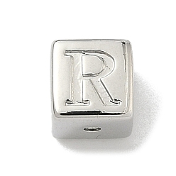 Letter R Латунные бусины, без кадмия и без свинца, долговечный, стойки покрытие, кубические, платина, Буква R, 6x6x6 мм, отверстие : 1.8 мм