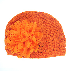 Темно-Оранжевый Ручная работа вязания крючком детская шапочка, цветок, темно-оранжевый, 180 мм