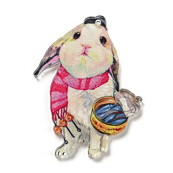 Rabbit Easter Acrylic Pendants,, Rabbit, 44x33x2mm, Hole: 1.6mm