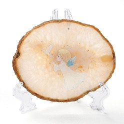 Angel & Fairy Печатный орнамент из кусочков натурального агата, декор для домашнего офиса на удачу, ангел и фея, 100~125x105~150x7.5~8 мм