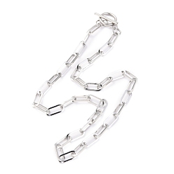 Stainless Steel Color Unisex 304 Stainless Steel Paperclip Chain Necklaces, with Toggle Clasps, Stainless Steel Color, 17.71 inch(45cm)