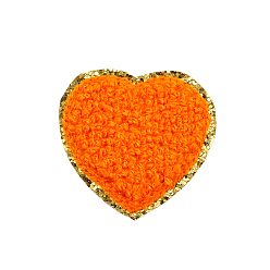 Dark Orange Towel Embroidery Style Cloth Iron on/Sew on Patches, Appliques, Badges, for Clothes, Dress, Hat, Jeans, DIY Decorations, Heart, Dark Orange, 50x50mm