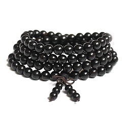 Black 108 Beads Prayer Mala Bracelet, Wood Round Beaded Wrap Bracelet Necklaces for Ramadan & Eid Mubarak, Black, 35-3/8 inch(90cm)