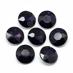 Purple Pointed Back Glass Rhinestone Cabochons, Back Plated, Faceted, Flat Round, Purple, 14x5.8mm