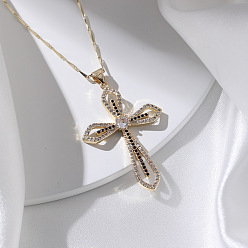 X-243 Cross Pendant Necklace Copper Micro-inlaid Zircon Clavicle Chain Birthday Gift for Women