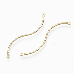 Real 18K Gold Plated Brass Links, Nickel Free, Textured, S Shape, Real 18K Gold Plated, 39.5x6x1mm, Hole: 1mm