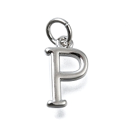 Letter P Латунные подвески, с целью перехода в кольце, долговечный, без свинца и без кадмия, стойки покрытие, платина, Письмо P, 12x7.5x2 мм, отверстие : 3 мм