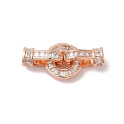 Розовое Золото Реечное покрытие латунь микро паве прозрачный кубический цирконий складные застежки, без кадмия и без свинца, долговечный, розовое золото , 21 мм, застежка : 10.5x8x2.5 mm