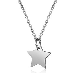 Stainless Steel Color 201 Stainless Steel Pendants Necklaces, with Cable Chains, Star, Stainless Steel Color, 16.3 inch(40cm), 1mm