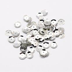Silver Plastic Paillette Beads, Semi-cupped Sequins Beads, Center Hole, Silver, 6~7x0.5mm, Hole: 1mm