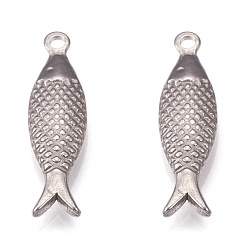 Stainless Steel Color 304 Stainless Steel Pendant, Fish, Stainless Steel Color, 21x6x2.5mm, Hole: 1.5mm
