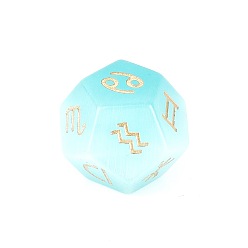 Cyan Cat Eye Classical 12-Sided Polyhedral Dice, Engrave Twelve Constellations Divination Game Toy, Cyan, 20x20mm