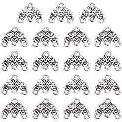 Antique Silver Tibetan Style Alloy Chandelier Component Links, Triangle with Flower, Antique Silver, 15x16x2mm, Hole: 2mm