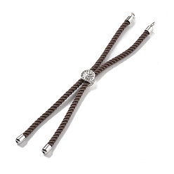 Коричневый Серебряные браслеты из витого нейлонового шнура, Изготовление браслета из звеньев для подвески-коннектора, с долговечным платиновым латунным наконечником шнура и сплавом «древо жизни», кофе, 8-3/4~8-7/8 дюйм (22.2~22.6 см), отверстие : 2 мм