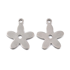 Stainless Steel Color 201 Stainless Steel Pendants, Flower, Stainless Steel Color, 15.5x13x0.8mm, Hole: 1.4mm