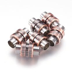 Red Copper 304 Stainless Steel Magnetic Clasps with Glue-in Ends, Column, Red Copper, 16x10mm, Hole: 6mm