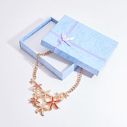 Golden Alloy Bib Statement Necklaces, with Acrylic Beads and Rhinestone, Iron Curb Chain, Starfish, Golden, 17.9 inch(45.5cm), 1pc/box