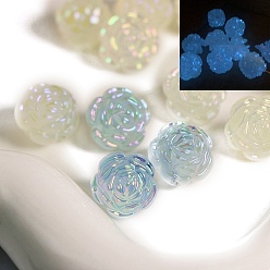 Colorful Luminous Plating Acrylic Beads, Iridescent, Glow in the Dark, Rose, Colorful, 16.4mm, Hole: 2mm, about 20pcs/bag