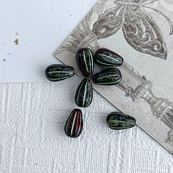 Dark Green Opauqe Czech Glass Beads, Teardrop, Dark Green, 13x8mm