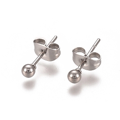 Stainless Steel Color 304 Stainless Steel Stud Earrings, Ball Stud Earrings, with Earring Backs, Stainless Steel Color, 14x3mm, Pin: 0.8mm