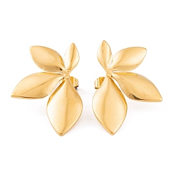 Лист Ионное покрытие (ip) 304 серьги-гвоздики из нержавеющей стали для женщин, золотые, лист, 23x34.5 мм