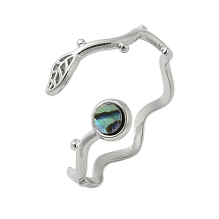 Нержавеющая Сталь Цвет Кольца-манжеты из ракушек пауа в форме листа и круглой формы из нержавеющей стали для женщин, цвет нержавеющей стали, размер США 304 8 (1/2 мм)