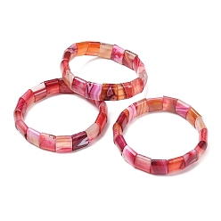 Deep Pink Square Natural Banded Agate(Dyed & Heated) Beaded Stretch Bracelets for Women Men, Deep Pink, Inner Diameter: 2.30 inch(5.85cm)