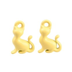 Yellow Spray Painted Alloy Charms, Cat Shape Charms, Cadmium Free & Nickel Free & Lead Free, Yellow, 15x10x5mm, Hole: 1.8mm