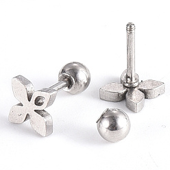 Stainless Steel Color 201 Stainless Steel Flower Barbell Cartilage Earrings, Screw Back Earrings, with 304 Stainless Steel Pins, Stainless Steel Color, 6x6x2mm, Pin: 1mm