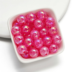 Cerise Baking Painted Crackle Glass Beads, Round, Cerise, 16mm, Hole: 2mm, 10pcs/bag
