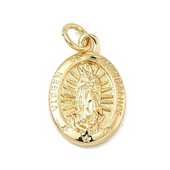 Настоящее золото 18K Латунные подвески, овал с подвесками Девы Марии, без свинца и без кадмия, стойки покрытие, долговечный, реальный 18 k позолоченный, 17.5x11.5x2 мм, Перейти кольцо: 5x0.9 мм, 3.2 мм внутренним диаметром