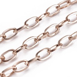 Rose Gold Ion Plating(IP) 304 Stainless Steel Cable Chains, Unwelded, with Spool, Flat Oval, Rose Gold, 4mm, about 32.8 Feet(10m)/roll