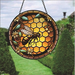 Bees Stained Acrylic Window Hanger Panel, with Metal Chain and Jump Rings, for Suncatcher Window Hanging Decoration, Bees, 150x2mm