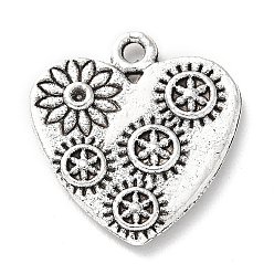 Antique Silver Tibetan Style Alloy Pendant Rhinestone Settings, Heart with Flower, Antique Silver, Fit for 1.2mm Rhinestone, 20x18.5x2.5mm, Hole: 1.6mm, about 207pcs/500g