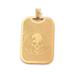 Golden 201 Stainless Steel Pendants, Rectangle with Skull Charm, Golden, 35x23.5x1mm, Hole: 7.5x4mm
