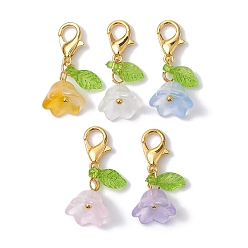 Golden 5Pcs Flower & Leaf Acrylic Pendant Decorations, with Alloy Lobster Claw Clasps, Golden, 25mm