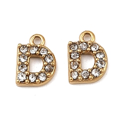 Letter D Ионное покрытие (ip) 304 подвески со стразами из нержавеющей стали, золотые, Буква D, 8x6x2, отверстие : 1 мм