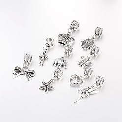 Antique Silver Mixed Shapes Large Hole Alloy European Dangle Charms, Antique Silver, 23.5~35mm, Hole: 5mm
