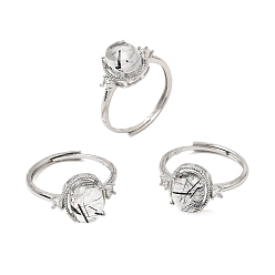 Cuarzo Tourmalinated Micro latón allanar anillos zirconia cúbico, oval, con cuarzo turmalinado natural, Platino, ovalada: 11x14 mm, diámetro interior: 17 mm