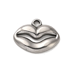 Stainless Steel Color 304 Stainless Steel Pendants, Lip Charm, Stainless Steel Color, 16x21x3mm, Hole: 2x2.5mm