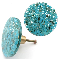 Synthetic Turquoise Synthetic Turquoise & Resin Box Handles, Cabinet Knobs, Flat Round, 60x28mm