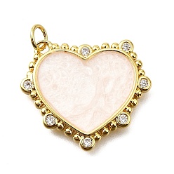 (404) Непрозрачное AB Кислое яблоко Латунные микропроволочные кубические циркониевые подвески из эмали, сердце, с целью перехода в кольце, без свинца и без кадмия, реальный 18 k позолоченный, стойки покрытие, прочное покрытие, цветочный белый, 20.5x24x2.5 мм, отверстие : 3 мм