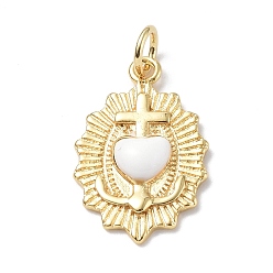 White Eco-Friendly Rack Plating Brass Enamel Pendants, Real 18K Gold Plated, with Jump Ring, Sacred Heart of Jesus Charm, White, 19.5x13x3mm, Jump Ring: 5x0.8mm, 3.4mm Inner Diameter