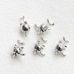Platinum Cat Shaped Brass Peg Bails Pin Charms, for Half Hole Pearl Making, Random with or without Thread, Platinum, 13x9mm
