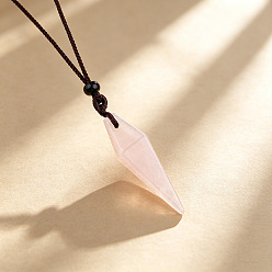 Rose Quartz Natural Rose Quartz Bicone Pendant Adjustable Polyester Cord Necklaces, 27.56 inch(70cm)
