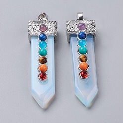 Opalite Opalite with Synthetic & Natural Mixed Stone Chakra Big Pendants, Sword, Platinum, 57~60x16.5x12mm, Hole: 5mm