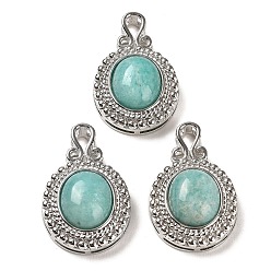 Amazonite Natural Amazonite Pendants, Oval Charms with Rack Plating Platinum Tone Brass Findings, Cadmium Free & Lead Free, 28x17.5x10mm, Hole: 3x4.5mm
