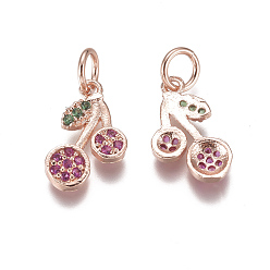 Розовое Золото Латунные микро проложить кубического циркония прелести, с прыжковых колец, вишня, пурпурный и зеленый, розовое золото , 12x7x1.5 мм, отверстие : 3 мм