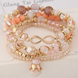 Pink Stylish 8-shaped Crystal Beaded Bracelet with Pendant Jewelry